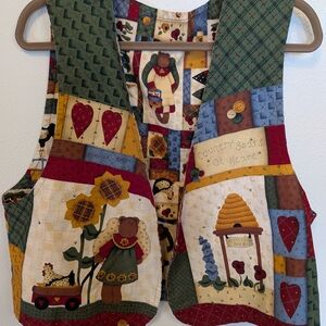 Colorful Patchwork Vest with Bear Motif